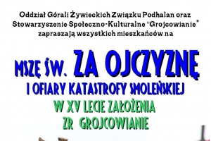 Zapraszamy na mszę św. ZA OJCZYZNĘ w XV lecie ZR 