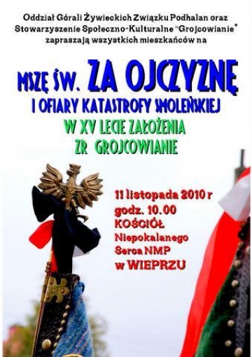 Zapraszamy na mszę św. ZA OJCZYZNĘ w XV lecie ZR 